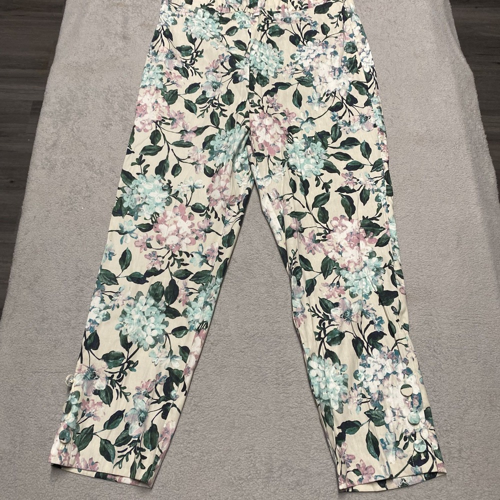 J Jill Linen Stretch Pants Womens Medium Floral Pull On Boho